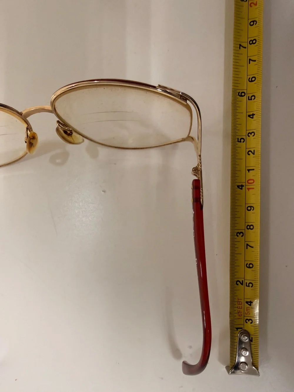 Vintage 70’s Large Christian Dior Gold Frame Glasses with Red Temples
